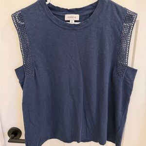 Evereve Navy Crochet-Trim Sleeveless Tank